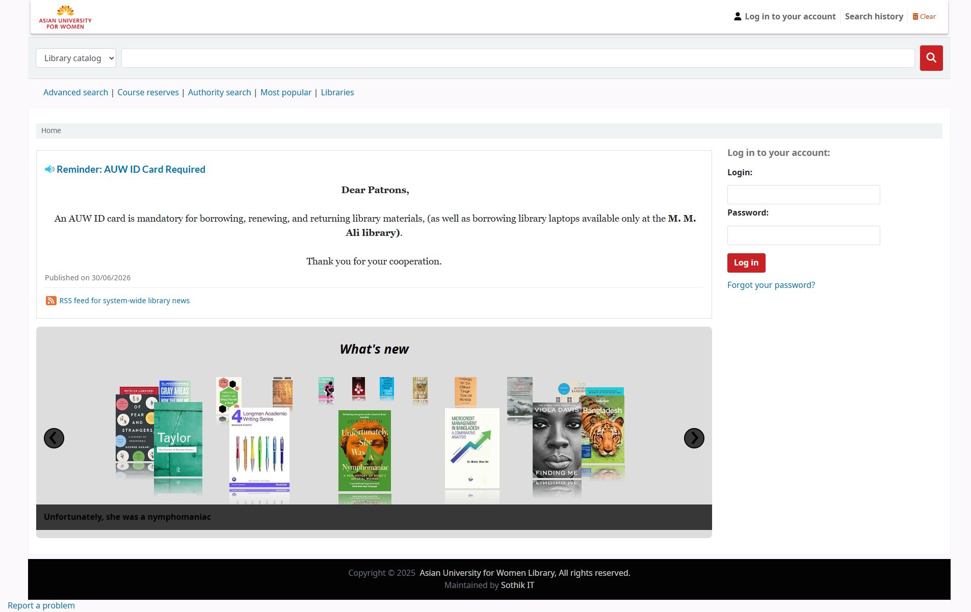 Asian University for Women library platforms project interface