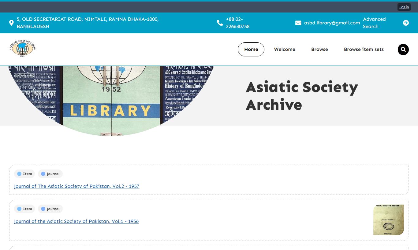 Asiatic Society Koha library and Omeka archive project preview